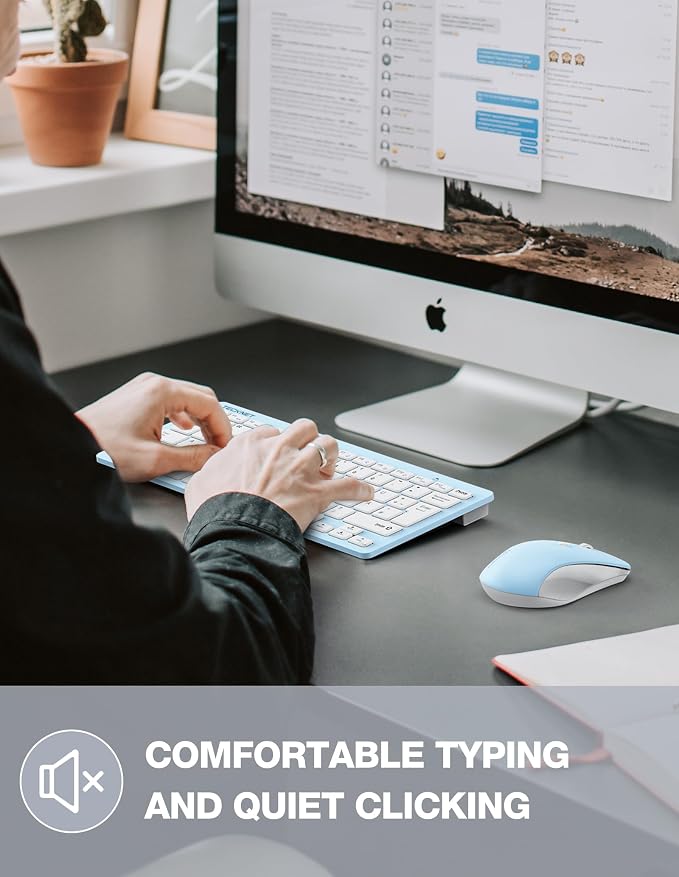 TECKNET Wireless Keyboard and Mouse Combo, Mini Cordless Computer Keyboard and Mouse Set 2.4GHz, Silent Adjustable 1600 DPI, Quiet Click, Lag-Free for Computer, Laptop, PC, Windows, Mac, Chrome OS