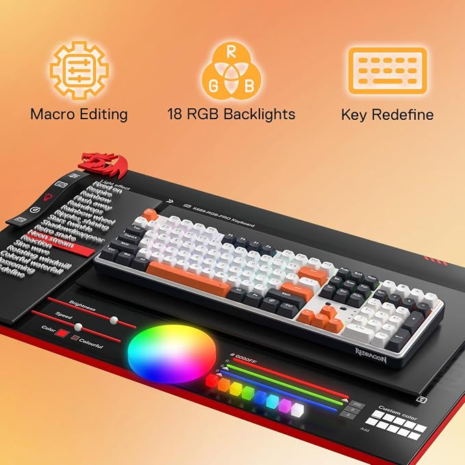 Redragon K689 PRO Wireless Gasket RGB Gaming Keyboard, 108 Keys Mechanical Keyboard w/Extra 4 Hotkeys, Upgraded Hot-swappable Socket, 3-Layer Noise Dampening, Round PBT Keycaps, Custom Linear Switch