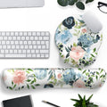 Green Blue Pink Floral Mouse Pad Wrist Support Keyboard Wrist Rest Set, Ergonomic Mouse Pad with Non-Slip Pu Base for Computer Office Comfortable Mouse Wrist Rest Easy Typing & Pain Relief Mouse Pad.