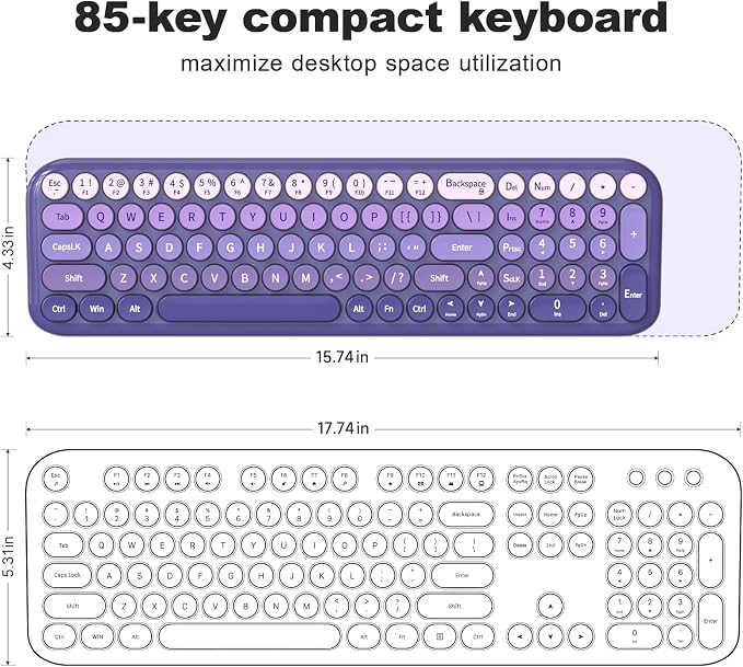 Wireless Keyboard and Mouse Combo, Meidosa 2.4GHz Colorful Full-Size Retro Typewriter Keyboard with Cat Shape 3 Level Adjustable Optical Mouse for PC/Desktop/Laptop/Windows (Purple Gradient)