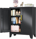 winiowa Tall Metal Storage Cabinet with Lock, Locking File Cabinet with 2 Doors and 2 Adjustable Shelves, Black Lockable Organizer for Home Office Garage（27.6" W）