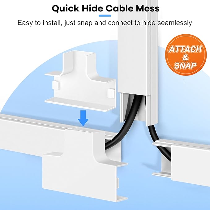 306in Cord Hider Kit, Cord Covers for Wires on Wall, Paintable Wire Cover for Cords, Cable Hider for Wall Mounted TV, White Cord Concealer, Cable Raceway Wire Management, 18x L17in x W0.95in x H0.55in