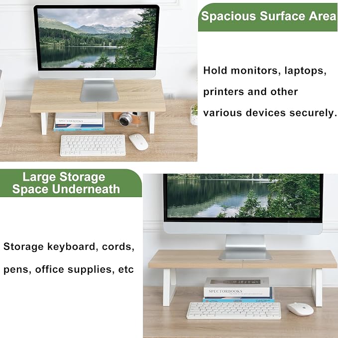 TEAMIX 24 inch Monitor Stand Riser, Wood & Steel Computer Monitor Stand with Storage, Laptop, PC, Printer Stand Riser for Desktop Office Desk Organizers