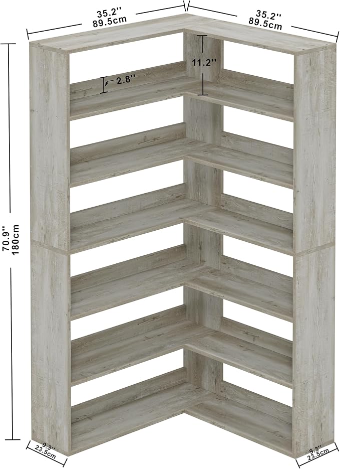 IRONCK Bookshelves 6 Tiers with Baffles Industrial Large Corner Etagere Bookcase Storage Display Rack for Living Room Home Office