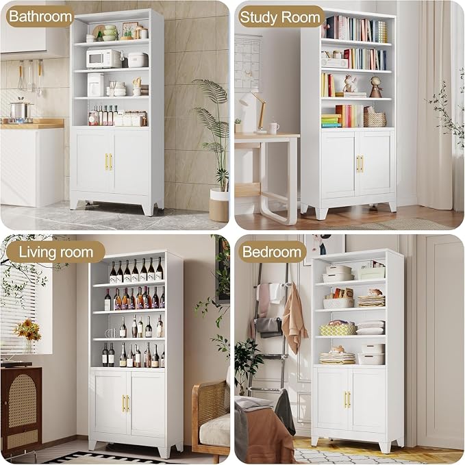 erosoei 71" H Tall Metal Bookcases and Bookshelves with 2 Doors and Adjustable Shelves，Tall Storage Cabinet Industrial Bookshelf 6-Tier Open Display Shelf，Decor Furniture for Living Room, Bedroom