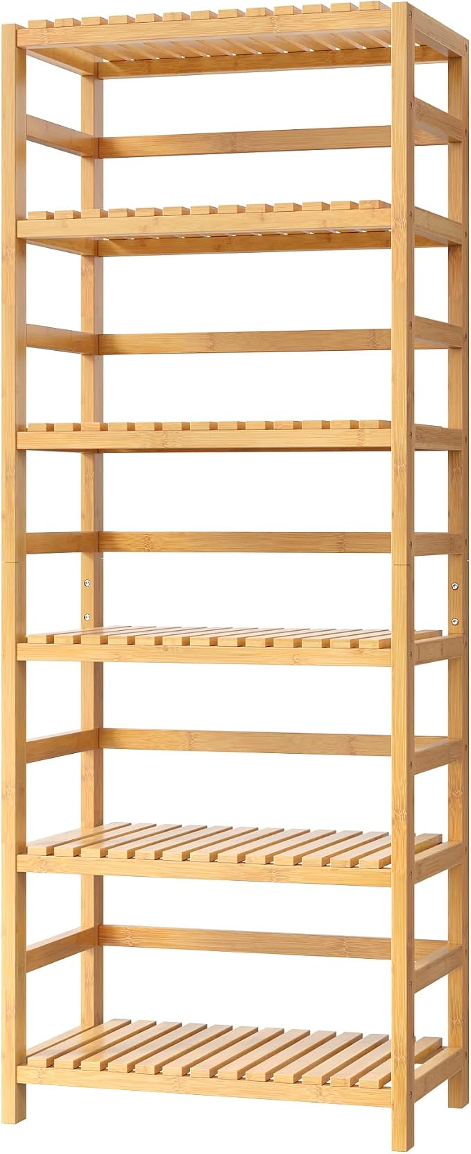FOTOSOK 6-Tier Bamboo Shelf, Bamboo Bookcase with Adjustable Shelves, Free Standing Storage Shelf Unit, Plant Flower Stand for Kitchen, Bathroom, Home Office, Natural