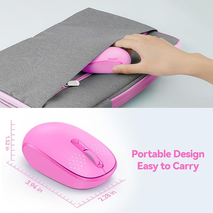 TECKNET Wireless Mouse for Laptop, 2.4G Quiet Computer Mouse with USB Receiver, 4 Buttons Portable Cordless Mice for Chromebook, Laptop, PC, Mac, 800/1200/1600 DPI