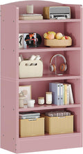 ALISENED 5-Tier Bookcase, Open Bookshelves and Bookcases with Storage Shelves, Floor Standing Unit, Display Storage Shelves for Bedroom Library Living Room Home Office, Pink