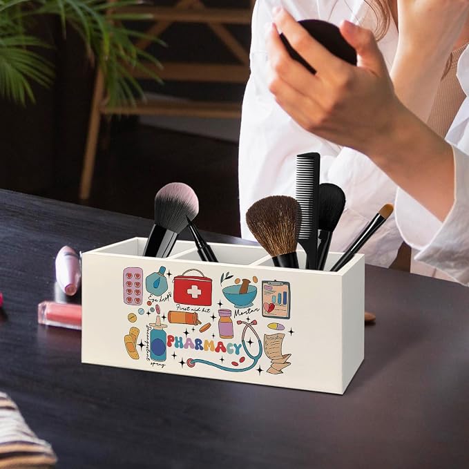 Pharmacy Nurse Gifts Pen Holder for Desk, Pharmacy Technician Gifts Wooden Box Sign Desk Decor for Office Home Decoration, Pharmacist Gift Pencil Organizer