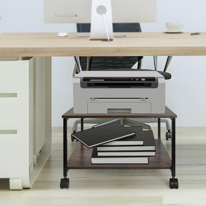 EMERIT Printer Stand,19.5''x19.5''x12.8'' 2 Tier Large Printer Laser Table Heavy Duty Rolling Printer Cart with Wheels for Home Office -100 LBS Each Tier