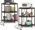 Giantex 2-Pack Corner Printer Stand, 3-Tier Corner Shelf with Charging Station and Metal Frame, Small Industrial Bookshelf, Printer Table for Living Room, Kitchen, Home Office