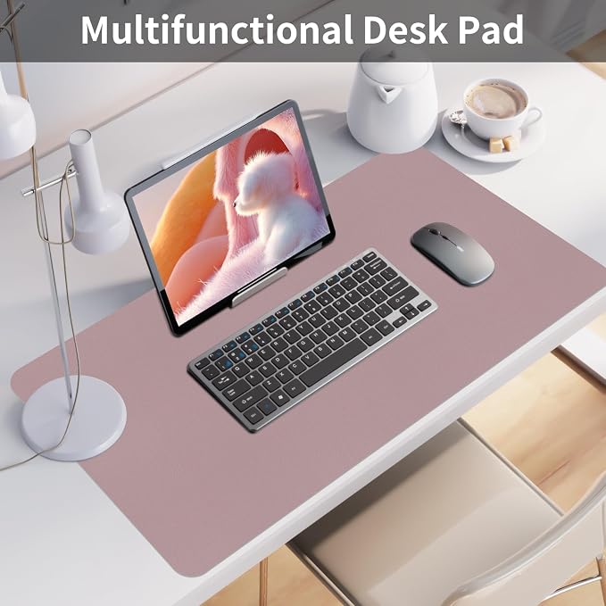 Bloss Pink Desk Mat, Large Mouse Pad, Non-Slip Desk Protector Mat, Leather Desk Blotter, Waterproof Desk Pad for Make Up Desk/31.5×15.7 Inch