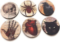 Halloween Home Decor Set of 4 or 6 Coasters Mousepad or Hardboard Skull Anatomical Heart Black Cat Raven Goth