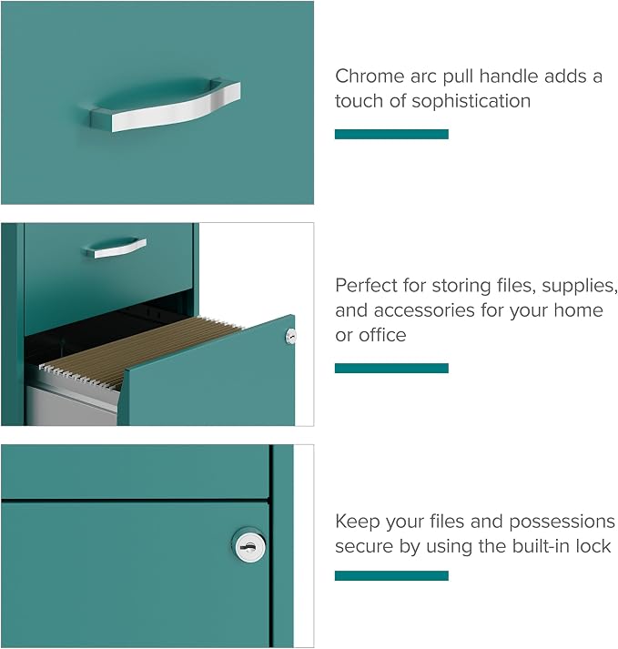 Hirsh Industries Space Solutions 18in 2 Drawer Metal File Cabinet Teal, Letter Size, Fully Assembled