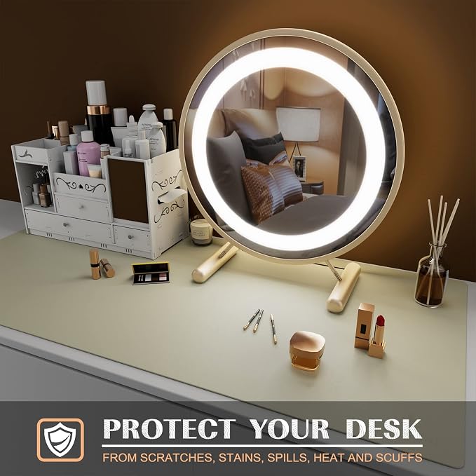 K KNODEL Large Office Leather Desk Mat, Mouse and Keyboard Pad, Computer and Laptop Mat, Desktop Protector and Cover, Writing Pad and Blotter (35.4"x17", Ivory Cream)