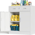 BESFUR Metal Storage Cabinet with Doors and Shelves, 36" H Locking Storage Cabinet with 1 Drawers, Reinforced Heavy Duty Metal Cabinets for Garage, Office, Home(White)