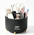 Pencil Pen Holder 5 Slots 360°Degree Rotating Pen Organizers for Desk Desktop Storage Stationery Supplies Cute Pencil Cup Pot Kids Desk Organizer for Office Home School（Black）