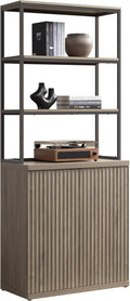 SICOTAS Book Shelf Fluted Bookshelf Cabinet - 75" Tall Bookcase 6 Tier Large Bookshelves with Doors Storage Modern Wide Book Shelves Case for Living Room Home Office Library, Metal Frame, Grey