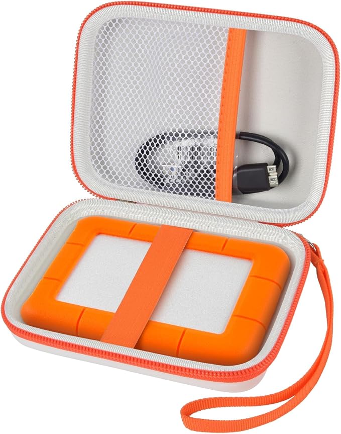 Case Compatible with LaCie Rugged Mini 1TB/ 2TB/ 4TB/ 5TB External Hard Drive Portable HDD, Storage Holder for Hard Drives for Mac and PC Computer & USB 3.0 2.0 Cable SD Cards (White)