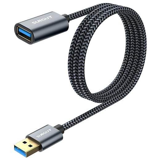 SUNGUY 5Gbps USB 3.0 Extension Cable, 3FT USB Extender, USB A Male to Female Cord, Braided High Data Transfer Compatible with Xbox, Hard Drive, Webcam, USB Keyboard, Mouse, Flash Drive, Oculus VR