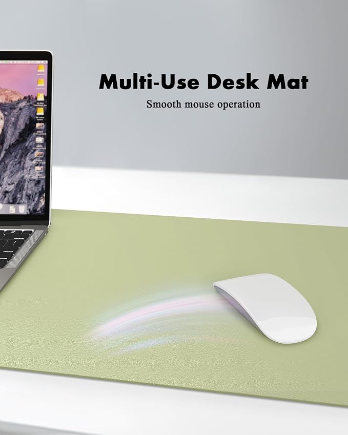 YSAGi Double-Sided Desk Pad, 31.5"x15.7" Leather Desk Mat, Eco Cork Desk Pad Protector,Large Mouse Pad,Waterproof Desk Blotter for Office/Home (Matcha Green/Cork)