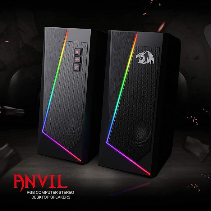 Redragon GS520 RGB Desktop Speakers, 2.0 Channel PC Computer Stereo Speaker with 6 Colorful LED Modes, Enhanced Sound and Easy-Access Volume Control, USB Powered w/ 3.5mm Cable