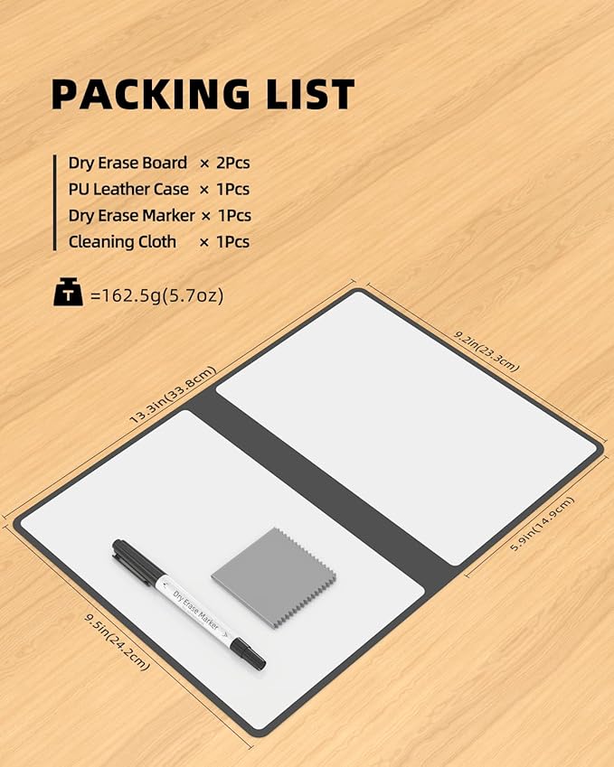 Mehaving Portable Small White Board Dry Erase Board, Reusable 9.5 * 6.6in Notebook Memo, Office Home Supplies Desk Accessories MH760 (Black)