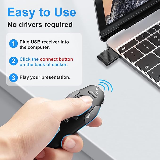 (2 Units) Wireless Presentation Clicker for PowerPoint, Wireless Presenter Remote with Laser Pointer Slide Clickers for Mac/Windows/Linux, Computer/Laptop, Google Slide/PPT/Keynote