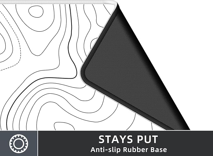 Rinaze Extra Large Gaming Mouse Pad with White Topographic, XXL Mousepad, Big Mouse Mat Desk Pad, Non Slip Keyboard Pad for Gaming Computer Laptop PC Office Desk Accessories