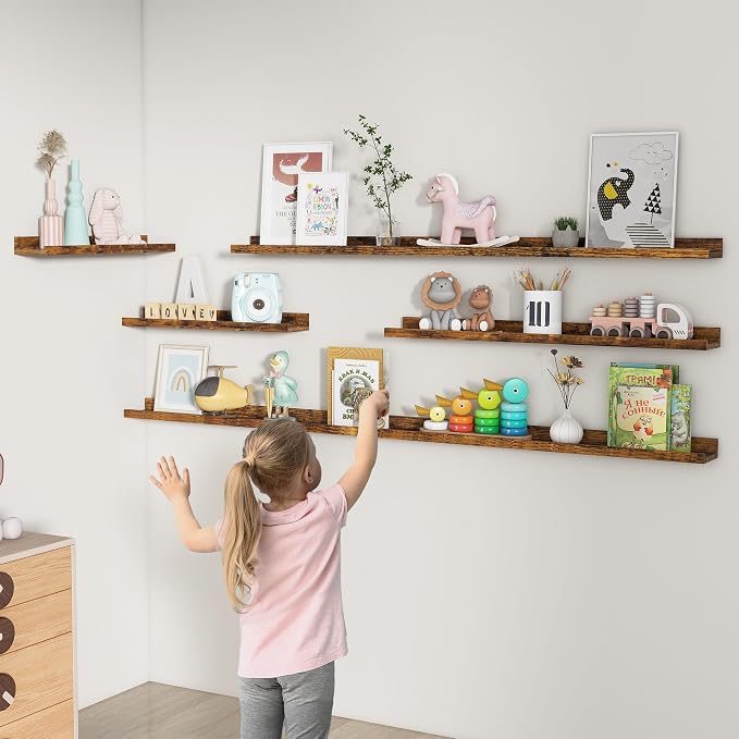 FLYJOE Picture Ledge Shelf, Floating Shelves Set of 2, 36 Inches Long Large Nursery Book Shelves for Toys Storage, Kids Bookshelf Wall Mounted for Living Room Bedroom Decor Books Photo Frames