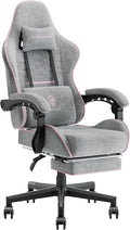 Dowinx Gaming Chair Fabric with Pocket Spring Cushion, Massage Game Chair Cloth with Headrest, Ergonomic Computer Chair with Footrest 290LBS, Pink and Grey
