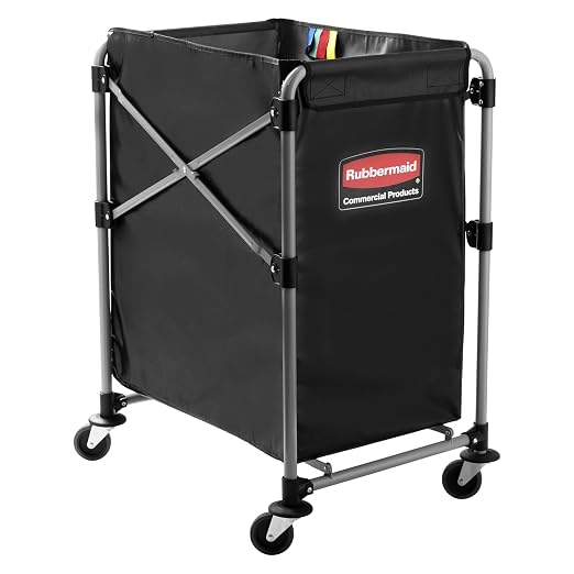 Rubbermaid Commercial Products, Collapsible X Cart, Black, Steel 4 Bushel Bin, Commercial Laundry Cart with Wheels for Hotel/Nursing Home/Home/College Easily Move Laundry/Supplies/Groceries