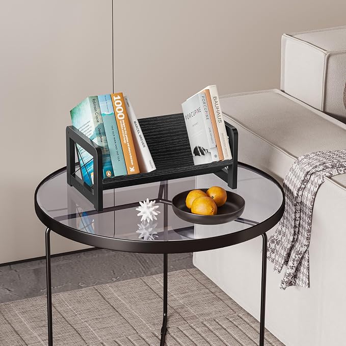 ELITEROO Desk Bookshelf, Small Book Shelf, Wooden Desktop Bookcase, Tilting Table Top Bookshelf for Home Office, for Book Display, Cookbook Storage, Kids Reading, Black