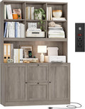 HIFIT 72'' Tall File Bookcase with Power Outlet & Printer Stand, 2 Drawer File Cabinets for Home Office Hanging Letter/A4 File, Storage Cabinet with 3 Tier Book Shelf & Doors For Living Room, Ash Grey