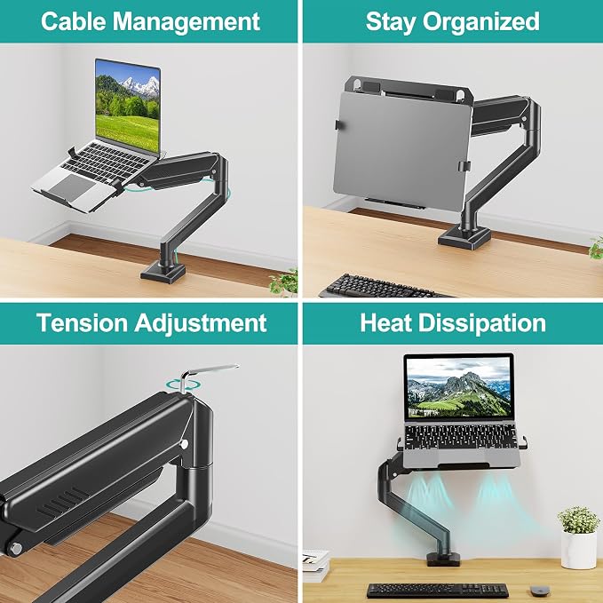 MOUNT PRO Laptop Arm Mount for Desk, 2 in 1 Function Monitor Laptop Stand, Fits Max 17" Notebook and 32" Computer Screen, Aluminum Single Monitor Holder with Adjustable Tray, Holds up to 22lbs
