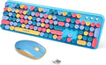 FOPETT 2.4GHz Wireless Keyboard and Mouse Set with Switch Button - Full-Size Keyboard - Compatible for Windows/Laptop/PC/Notebook/Smart TV and More - Blue Colorful