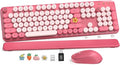 Wireless Keyboard and Mouse Combo, Cute Hot Pink Full-Size Retro Typewriter Keyboard with Round Keycaps, Magnetic Wrist Rest, Tilt Legs, 2.4GHz Cordless for Mac, Windows PC, Laptop, SABLUTE CK23