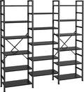 SUPERJARE Triple Bookshelf, Bookcase with 17 Open Display Shelves, Wide Book Shelf Book Case for Home & Office, 6 Tier, Black, ABC003B