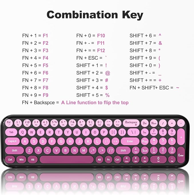 MOFII Wireless Keyboard and Mouse Combo, Compact Small Keyboard with Large Print, 2.4GHz Retro Typewriter Keyboard, Quiet Click Mouse for PC, Laptop, Desktop, Windows (Black Pink Gradient)