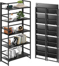 BHG Vintage Multifunctional Folding Bookshelf, No-Assembly Plant Stand Storage Rack Shelves for Home Office (All Black, 5-Tier)