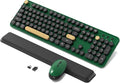 Colorful Wireless Keyboard and Mouse Combo, Retro Typewriter Style Round Keys, 2.4GHz Ergonomic Aesthetic Computer Keyboard with Wrist Rest for Mac, Windows, Laptop, PC(Dark Green)