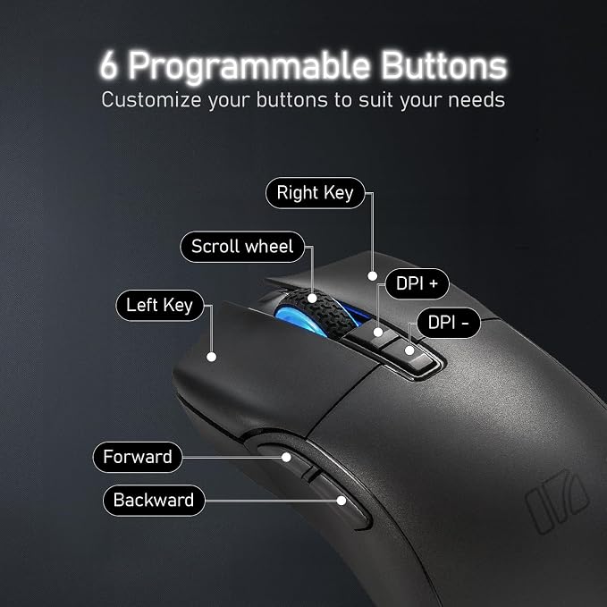 iRocks M31R Wireless Gaming Mouse, Triple Mode 2.4G/ Bluetooth/USB-C Detachable Cable Gaming Mouse, Kailh GM8.0 Mouse Switches, Advanced PixArt PAW3395 Optical Sensor, Up to 26,000 DPI - Black