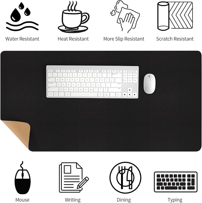 Bloss Black Desk Mat, Leather Desk Pad, Desk Matt for Desktop, Waterproof Desk Pad Mat, Computer Mat for Office Work/Home/Decor/Desk Protector/Cover(31.5 x 15.7 Inches)