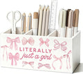 Pink Coquette Bow Pen Pencil Holder for Desk, Preppy Desk Decor, Preppy Aesthetic Literally Just a Girl Wooden Box Sign Decorations for Girls Bedroom Room Dorm Tabletop