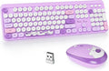 GTSP Typewriter Purple Keyboard and Mouse Wireless, Cute Keyboard 2.4G Office Full-Size Retro with Round Keycaps for Laptop PC Desktops（Purple）