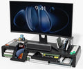 OImaster Adjustable Monitor Stand Riser with Drawer - Foldable Computer Stand for Desk, Desktop Organizer with Phone Holder & Pen Slot, Space Saving Laptop Riser for Home Office, Black