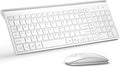 Wireless Keyboard and Mouse Ultra Slim Combo, TopMate 2.4G Silent Compact USB 2400DPI Mouse and Scissor Switch Keyboard Set with Cover, Batteries Included, for PC/Laptop/Windows/Mac - Matte White
