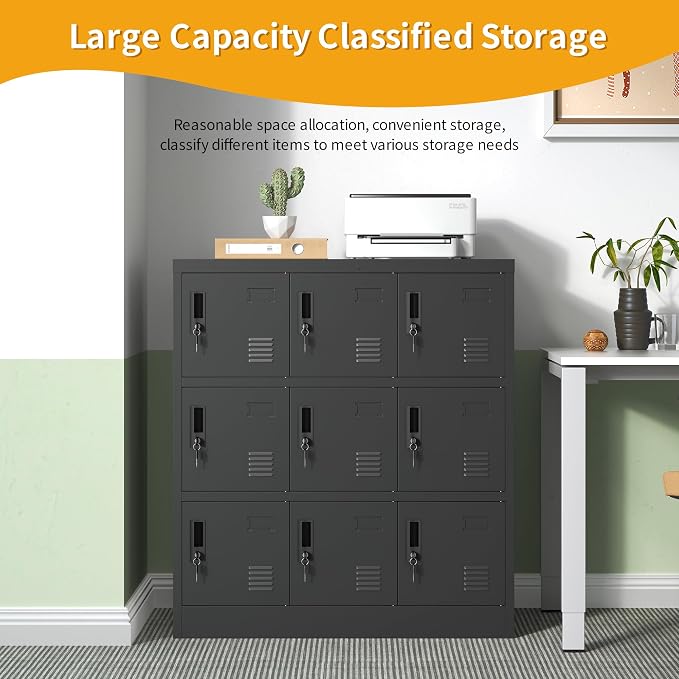 Metal Lockers for Employees, Storage Employee Locker, 72" Storage Lockers with Shelves Steel Cabinet for Home (Black, 9 Door)