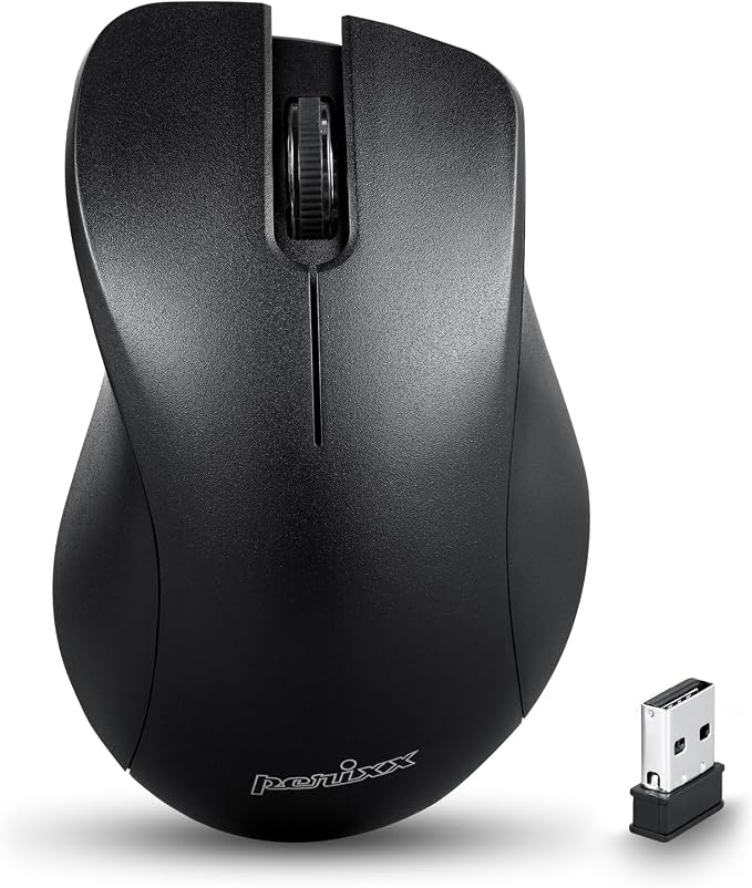 Perixx PERIMICE-621B Wireless Mouse - Silent Click with Ergo Design - Compatible for Desktop and Laptop PC - Wireless 2.4 GHz - Black