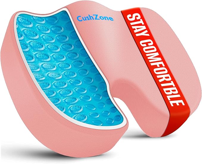 Office Chair Seat Cushion, Cooling Gel Enhanced Memory Foam Cushion for Long Sitting - Back, Sciatica, Coccyx, Tailbone Pain Relief Pillow - for Office, Gaming, Car, Wheelchair - Pink, X-Large